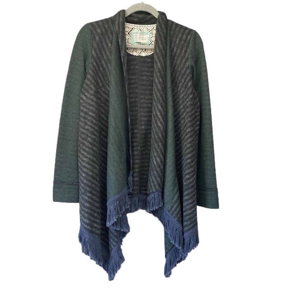 Anthropologie Green and Gray Striped Cardigan